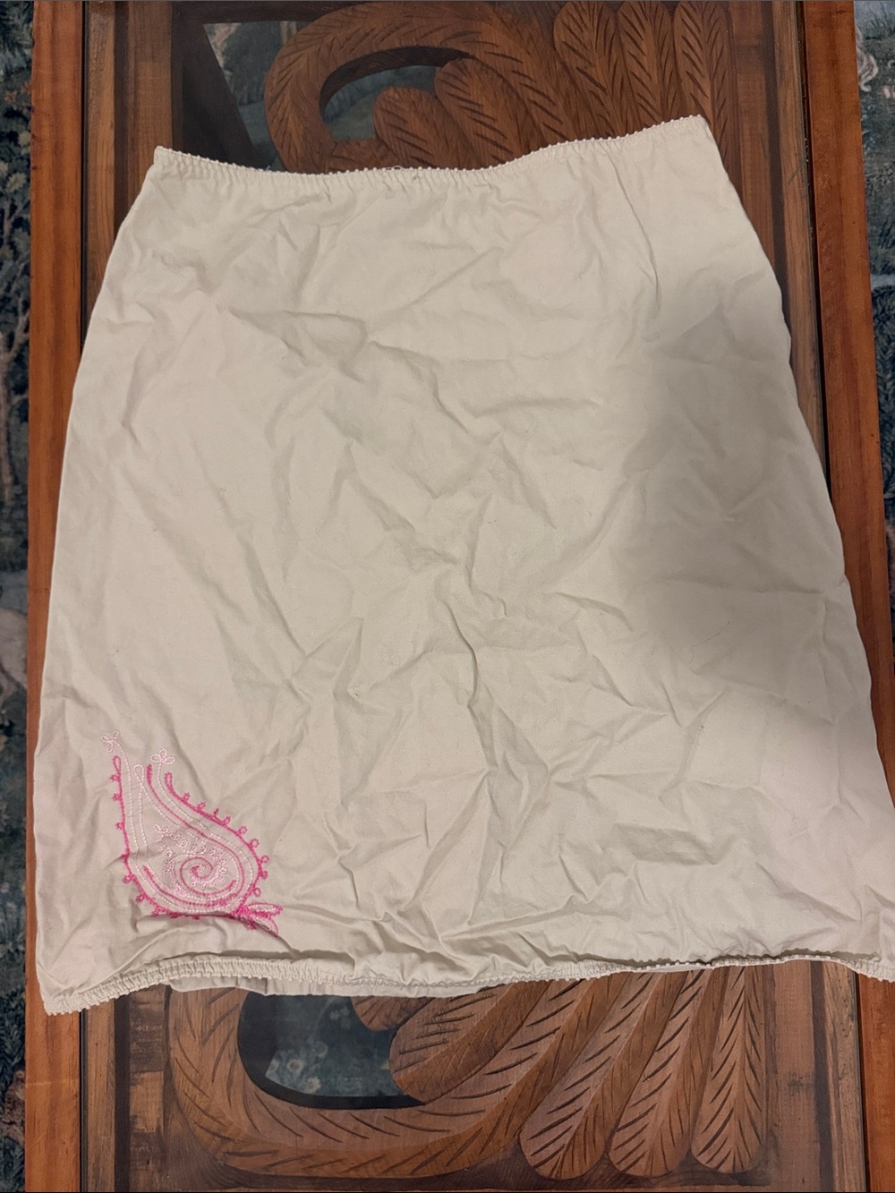 White Half Slip Skirt with Pink Embroidery